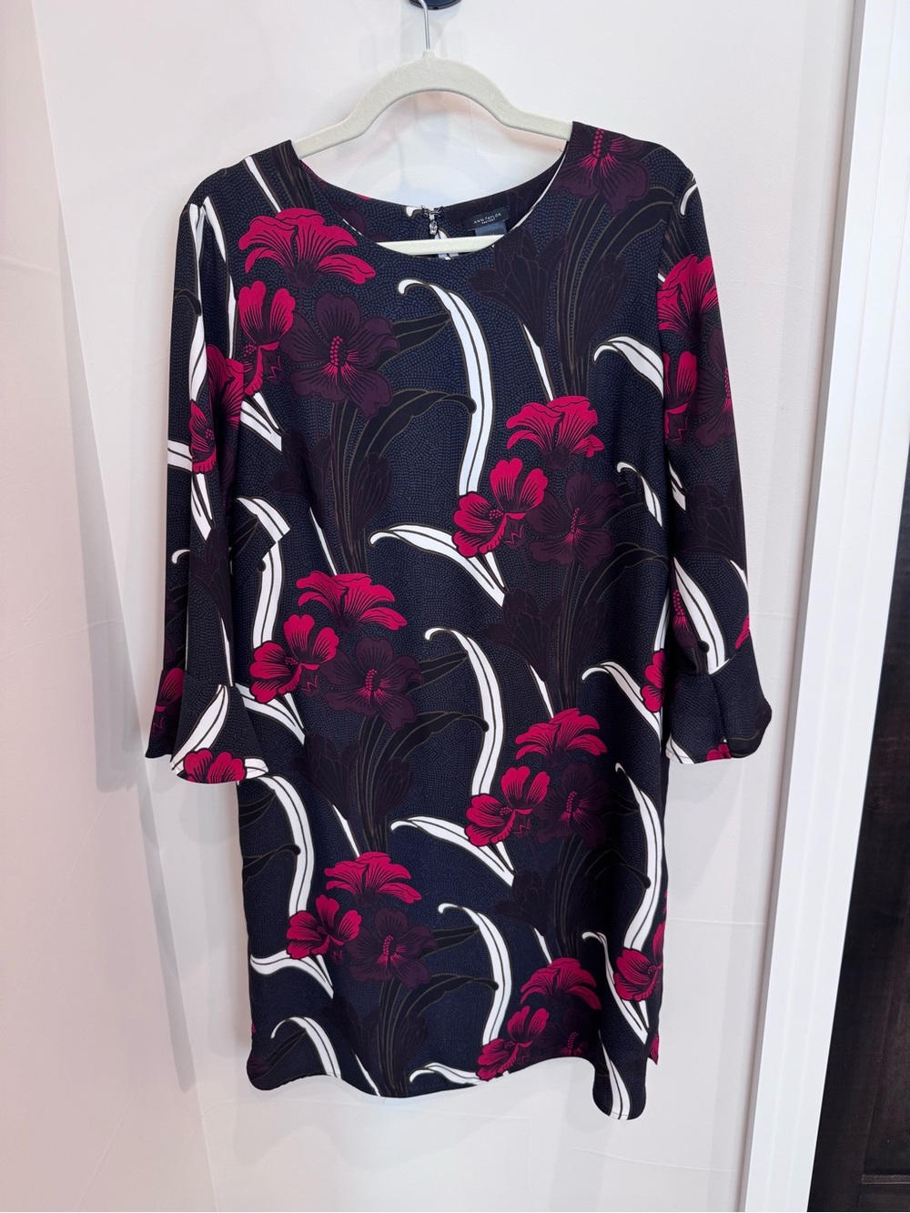 Ann Taylor Factory Black Shift Dress with Red Floral Print